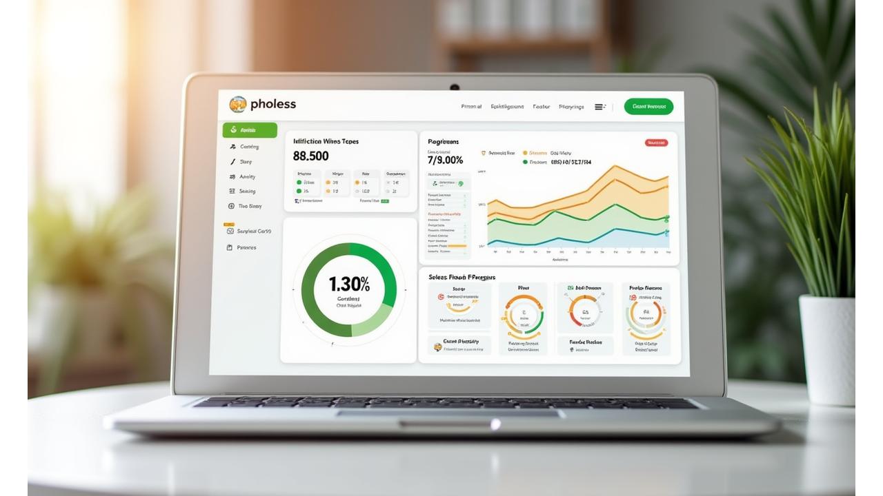Mockup di una dashboard di Vitalegno che mostra grafici interattivi con progressi nel sonno, attività fisica e nutrizione, indicatori di obiettivo raggiunti e analisi settimanali, con un'interfaccia pulita e colori del brand.