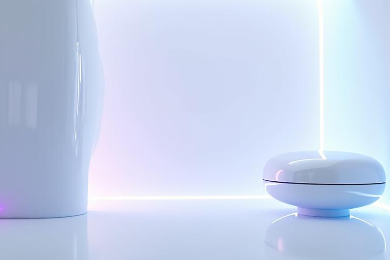 Illustrazione stilizzata di un ambiente wellness sterilizzato, con barriere d'aria invisibili e luci UV, che simboleggia sicurezza e igiene senza contatto.