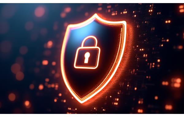 Icona di uno scudo con un lucchetto su uno sfondo di codice binario, simboleggia sicurezza delle transazioni digitali e protezione finanziaria.